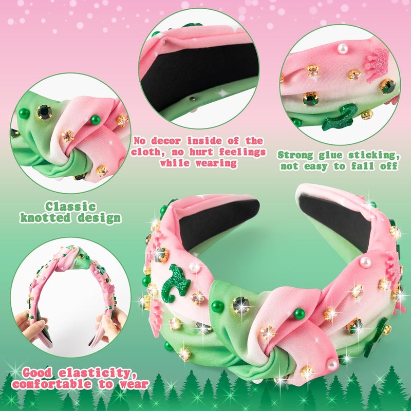 PANTIDE Witch Musical Jeweled Knotted Headband - Witch Musical Fan Gift Glitter Pink Crown Green Boots Rhinestone Crystal Embellished Headband Fashion Accessories Birthday for Women Girl (Crown Boots) - Image 3